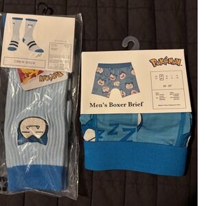 Pokemon Snorlax Mens Boxer Briefs Small and Crew Socks Set Blue Bioworld NEW